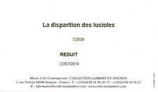 Ticket 22/07/2014 exhibition THE DISAPPEARANCE OF LUCIOLES, Avignon