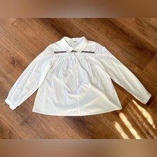 Bellerose Womens Peasant Blouse Size 1 Peter Pan Collar Embroidered Retro Puff