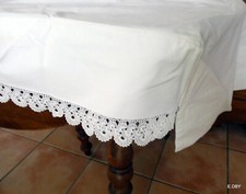 ANCIEN CACHE SOMMIER COTON DENTELLE 90 X 190   / 4 ANGLES DROITS cousus
