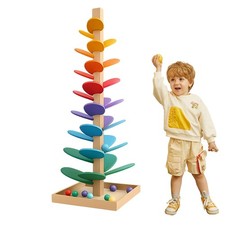 Klang Circuit à billes arc-en-ciel en bois pour enfants, piste à billes, joue...