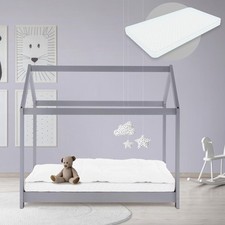 Lit d'enfant +matelas cadre de lit et sommier à lattes bois gris clair 70x140 cm