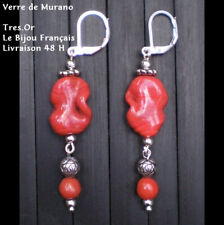 Verre de Murano Rouge Marbré 💕 Boucles d'Oreille Bijou français Neuf Livré 48H