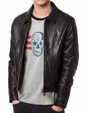 Blouson moto classique homme cuir d'agneau véritable bombardier motard vintage