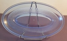 VERLYS, very nice light blue pressed molded glass oblong shaped ravier