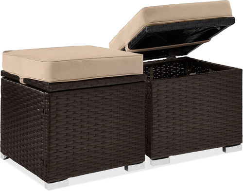 Set brown wicker ottomans - set, of