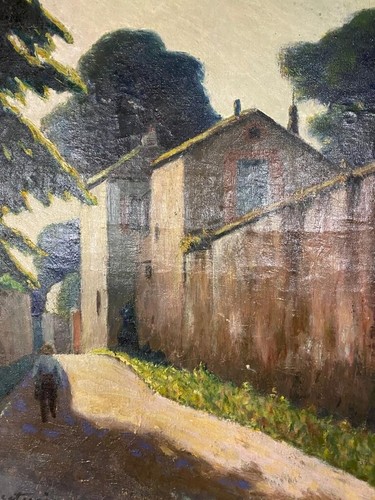 Tableau rue animée huile sur - huile,