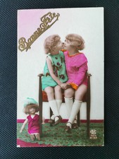 CPA Bonne Fête - two children in one chair