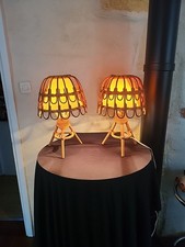 Paire De Lampes vintage Louis Sognot , Lampe en Rotin  Années 50 Rattan lamp