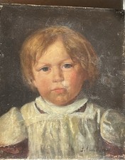 Antique 19th Century HST Painting on Frame Portrait of Young Boy Signed Dated 1870
