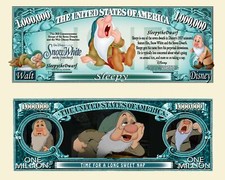 DORMEUR ! BLANCHE NEIGE ET LES 7 NAINS BILLET MILLION DOLLAR Dessin animé Disney