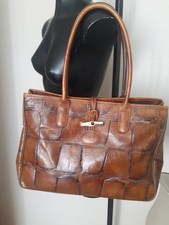 Sac Longchamp Roseau cuir marron camel façon croco embossé vintage