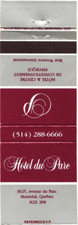 Montréal Québec Canada Hotel du Parc Vintage Matchbook Cover