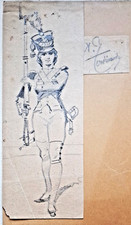 Signed drawing "woman transvestite as soldier" costume model late 19th - 9 x 24