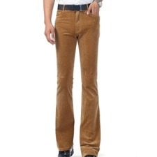 Hommes Velours Évasé Pantalon Extensible Ajusté Patte D’Éléphant Rétro 60s Uni