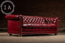 Tufted Leather Chesterfield Sofa in Burgundy