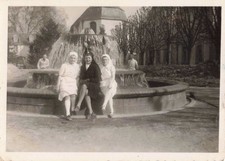 OLD PHOTOGRAPH NURSING SCHOOL TRIO OF YOUNG WOMEN ON A FOUNTAIN