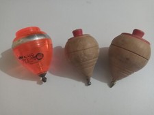 THREE SPINNING TOPS 02 WOODEN AND ONE PLASTIC
