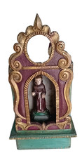 Niche Reliquaire en bois avec statuette d'un saint, religieux