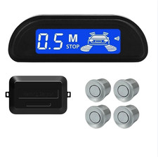 Kit Radar Recul Voiture 12V 4 Capteurs Argent LED Aide au Stationnement Bips