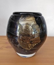 Vase signé Marcel Saba - Verrerie de Biot - Feuilles d’or - Art verrier