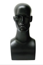 Plastic Black Adult Men's Mannequin Display Head with Facial Features and Ears