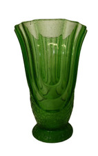 RARE GREEN LUXVAL VAL SAINT LAMBERT BULBS INCLUSIONS "LUXOR" VASE DEMI CRYSTAL 