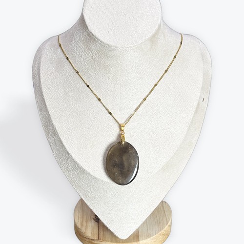 Pendentif quartz fumé galet - pendentif,