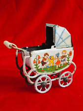 1 Antique Vintage Lithographed Sheet Metal Miniature Stroller Pram Dinette Doll