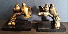 Pair of Gold Rule Bookends Signed Balls Birds Art Deco Era