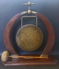 Ancien Gong En Bois Laiton Temple Birmanie Old Burmese Bouddhiste Bell XIX