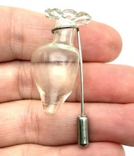 Tiny Glass Lapel Vase Boutonniere Flower Holder Stick Pin Vintage Brooch