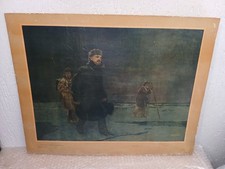 An old Soviet plywood painting depicting V. I. Lenin on his departure for emigra