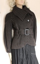 Zara woman 80% wool Tweed Black brown belted Jacket coat size M/10–12 50s Y2K