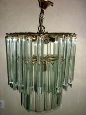 Vintage 70s/80s Venini Mazzega Gold Metal Murano Glass Chandelier 