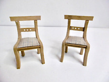 LOT 2 ANTIQUE WOODEN DOLLHOUSE CHAIRS PADDED SEATS + FABRIC