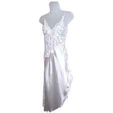 Jonquil Diane Samandi White Satin Lace Slip Nightgown Lingerie Bridal Sheer XS