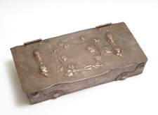 Antique Hand Made Beaten Arts & Crafts Copper Lidded Box - Art Nouveau Motifs