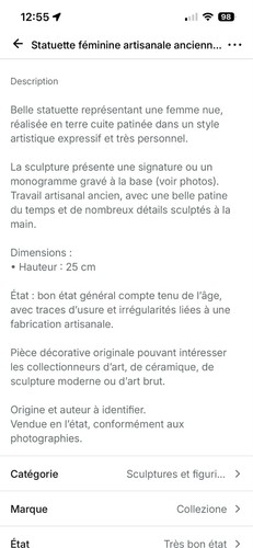 Statuette féminine artisanale