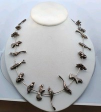 Sterling Silver Native Multi Animal Fetish Netsuke Liquid Silver Necklace