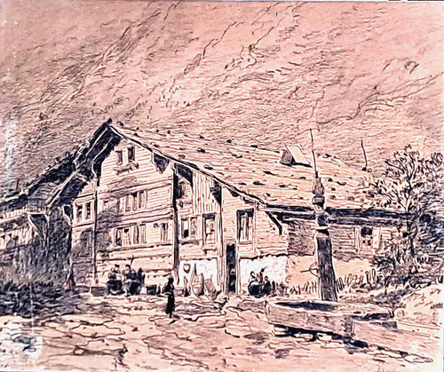 Ancien dessin encre rehaussé - ancien,