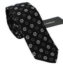 DOLCE & GABBANA Tie Black 100% Silk Floral Print Print Classic Necktie RRP $250