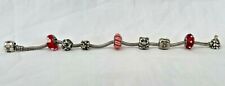 Bracelet PANDORA, avec 3 perles Murano, 5 breloques (sapin,panda,autres), Argent
