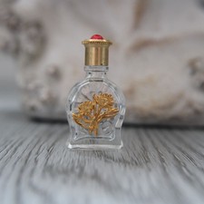 4.3 cm, empty perfume miniature, glass bottle decorated with a golden bouquet