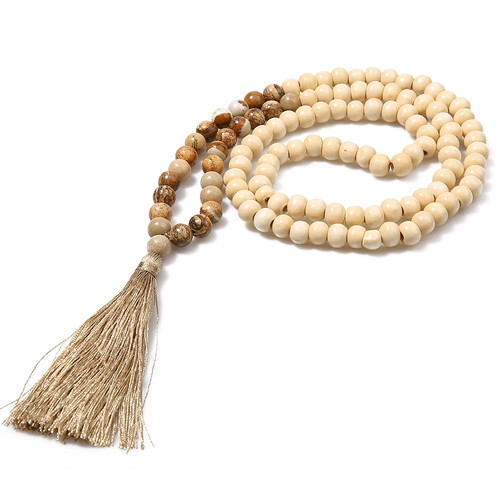 Collier boho perles bois - perles, en