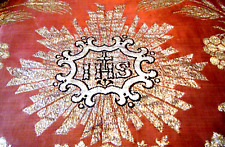 Antique Antependium IHS religious altar liturgical gold  silk embr/ry 18c lined