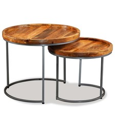 2x Bois de Manguier Massif Tables d'Appoint Table Auxiliaire Support vidaXL