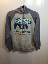 Ragwear USA Mens  M Gray/Blue  Raglan Lake Placid NY Hoodie Sweatshirt
