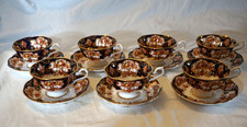 ROYAL ALBERT DERBY HEIRLOOM IMARI 7 CUPS & SAUCERS BONE CHINA GOLD TRIM ENGLAND