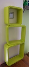 3 ETAGERES CARREES MURALES CUBES MODULABLES ANGLES ARRONDIS VERT ANIS