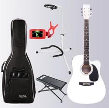 Pack de Guitare Electro Acoustique 3-EQ Dreadnought Cutaway Housse Statif Blanc